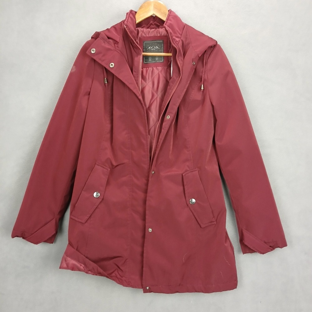HFX Trench Coat Womens Medium Red‎ Water Resistant Hooded Snap Front Insulated